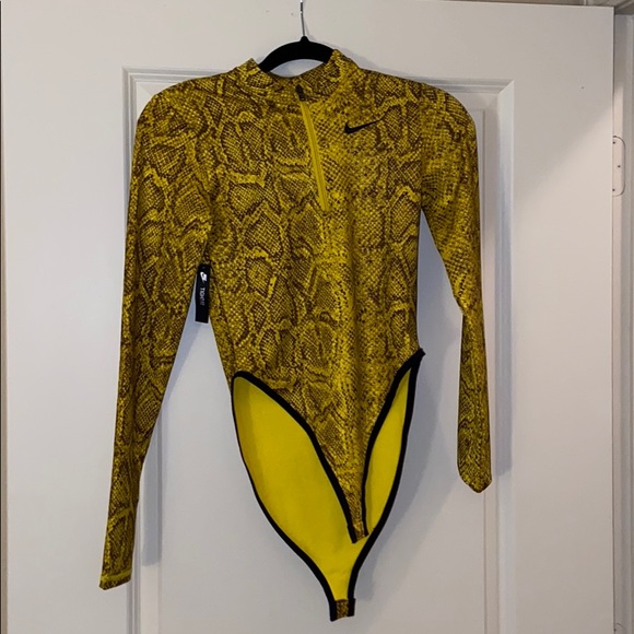 Nike | Tops | Nike Yellow Snake Print Body Suit | Poshmark